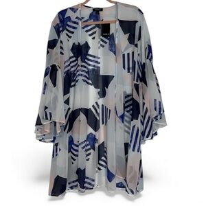 Torrid Geometric Long Sleeve Dress in Cream, Blue, and Pink